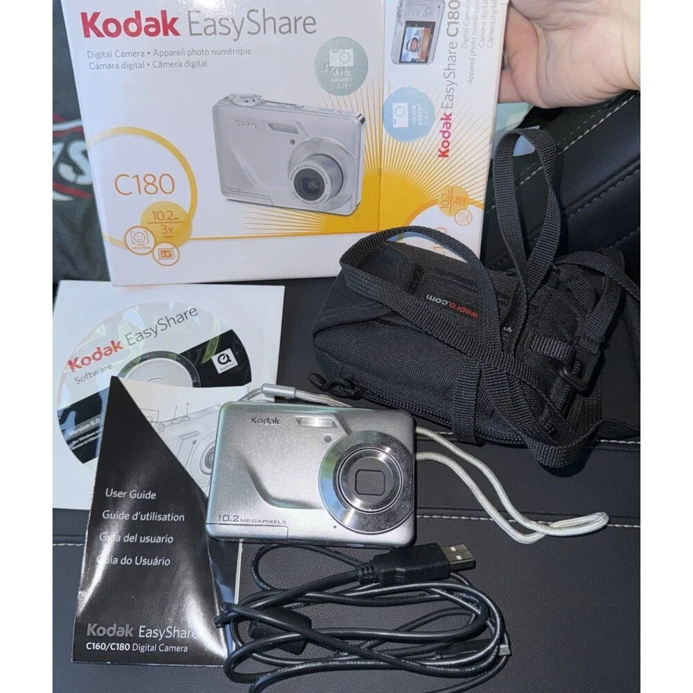 Kodak EasyShare C180 10.2MP Digital Camera Silver Case Cord Manual Tested